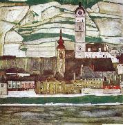 Egon Schiele Stein on the Danube with Terraced Vineyards Germany oil painting artist